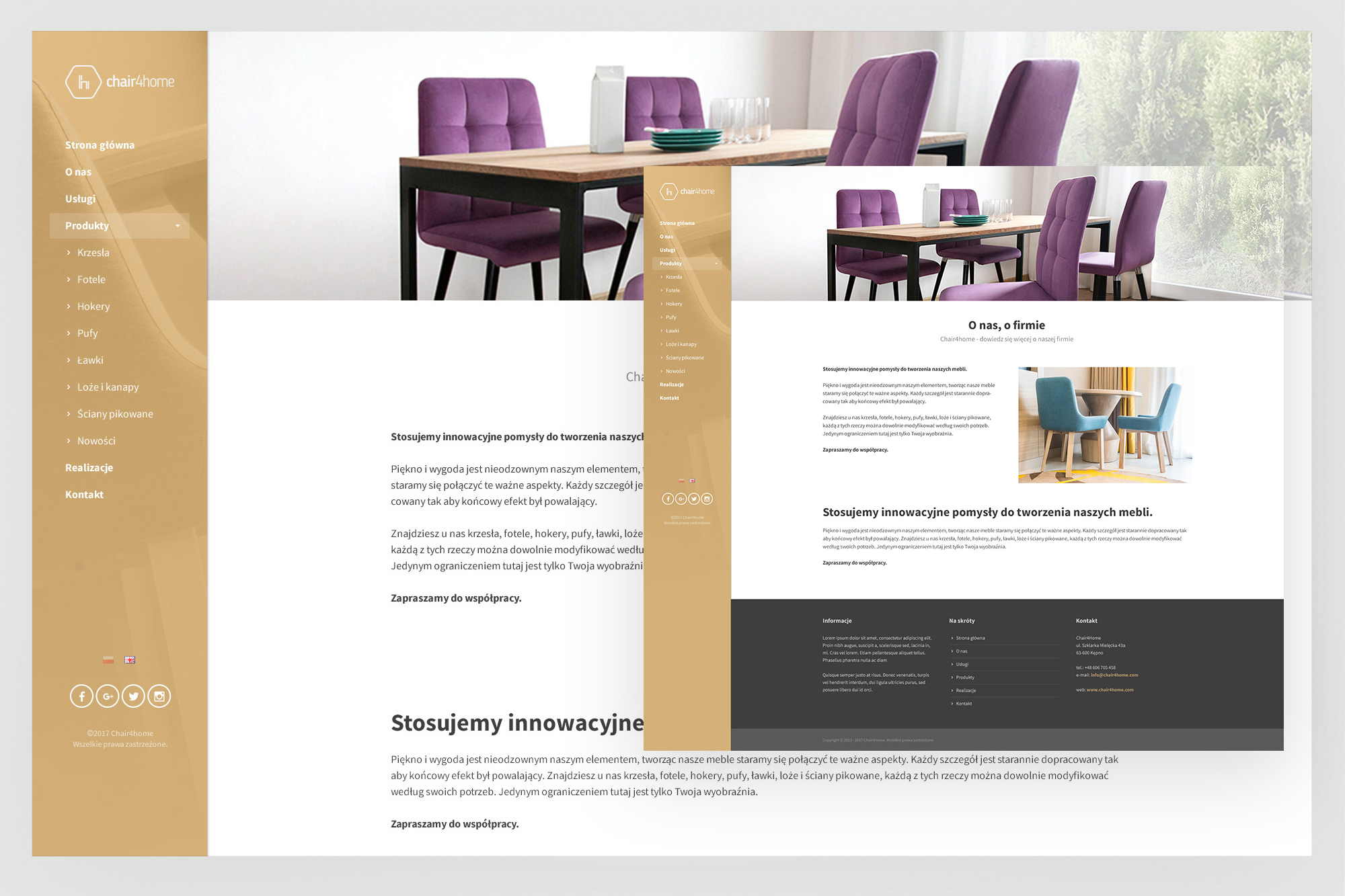 chair4home – About us page with lifestyle photo and company description