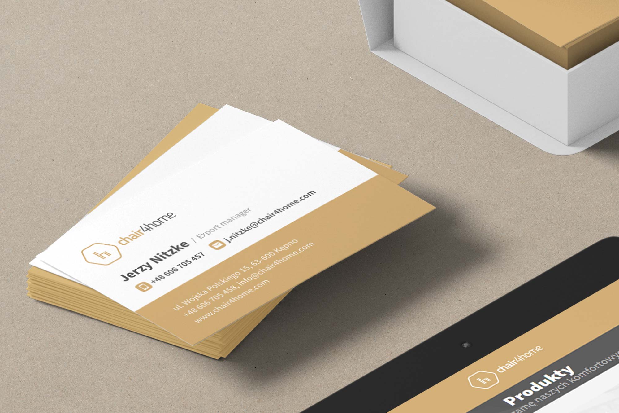 chair4home – business card flat view, front and back