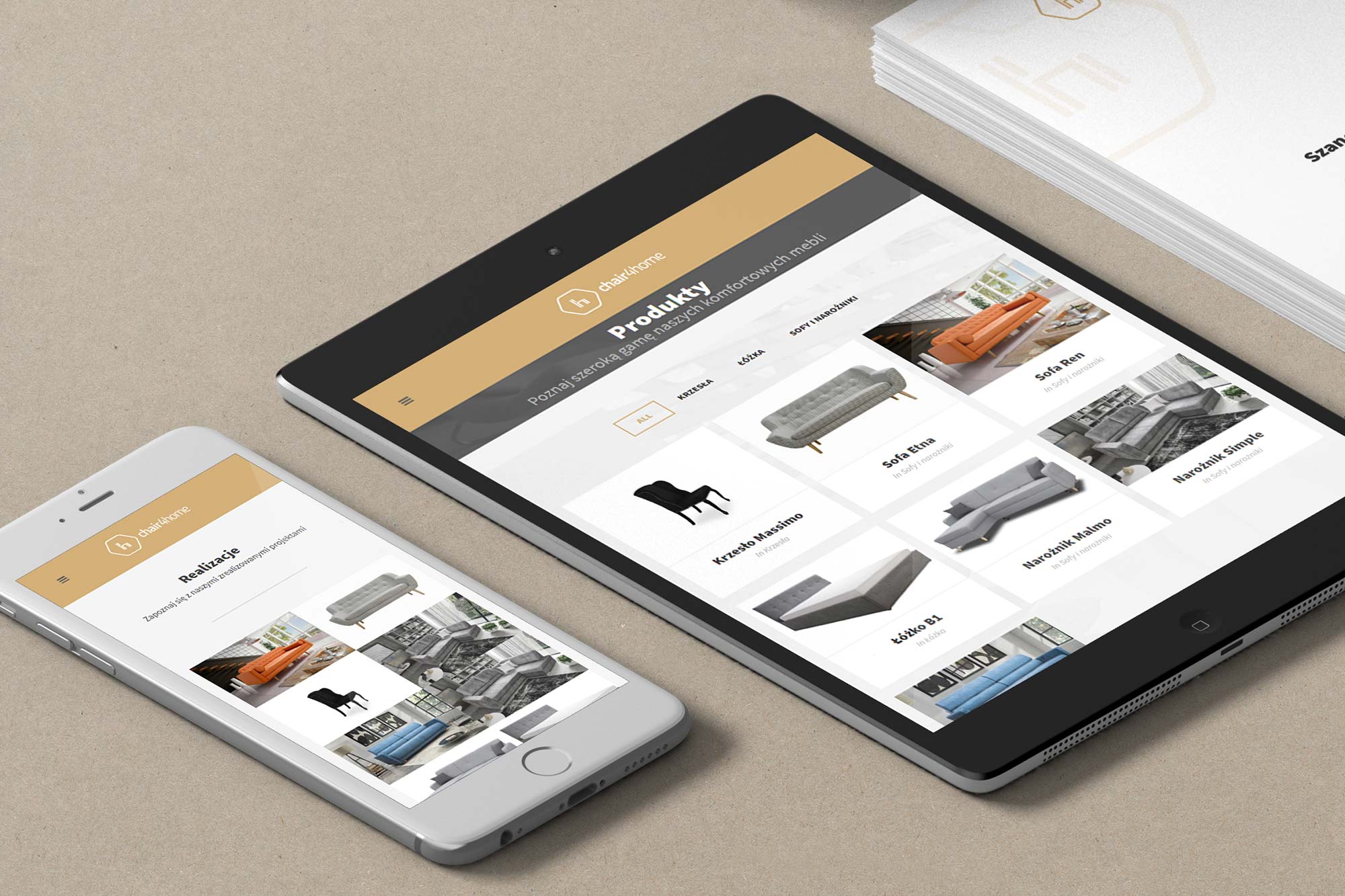 chair4home – store on tablet and mobile, homepage hero and category