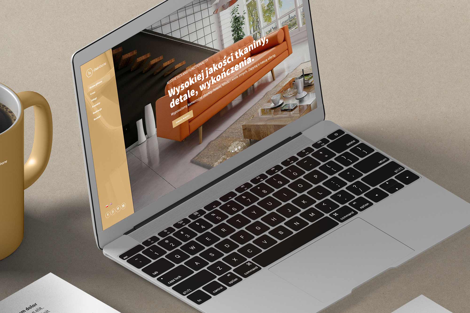 chair4home – store on laptop, homepage with promotional banner
