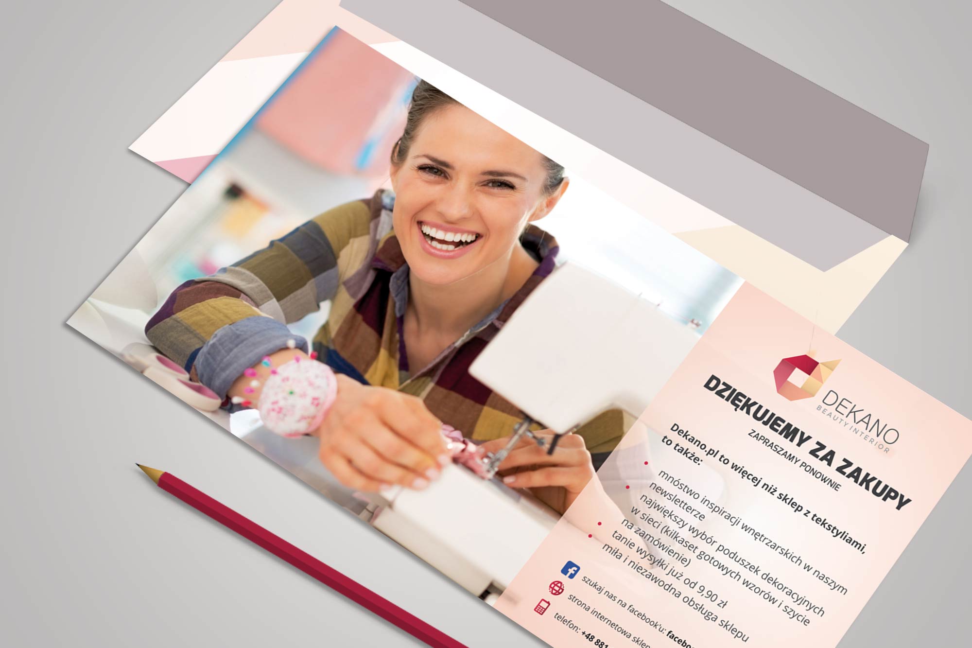 Dekano – thank-you card for in-parcel insert, 'Dziękujemy za zakupy'