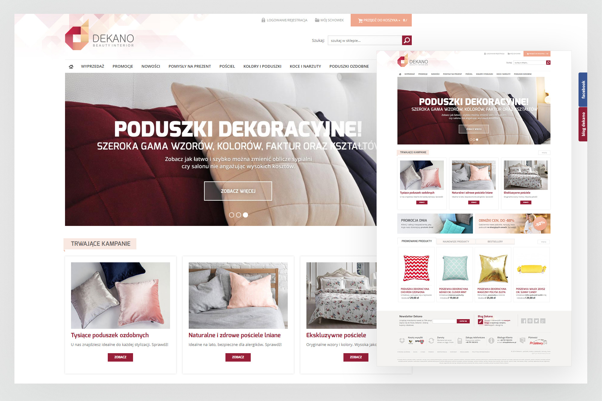 Dekano – homepage full view with product grid and footer