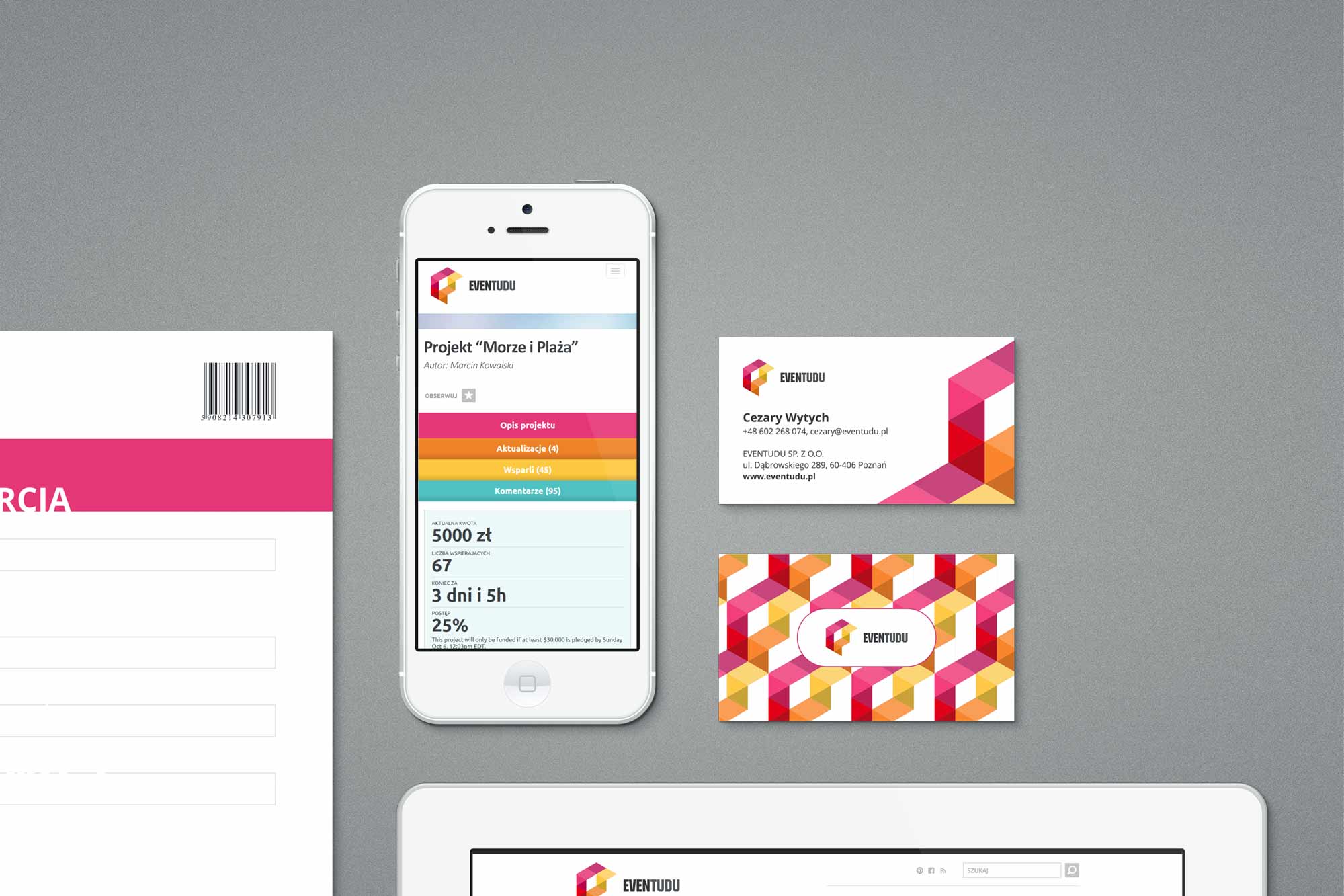 Eventudu - business cards and mobile app screen
