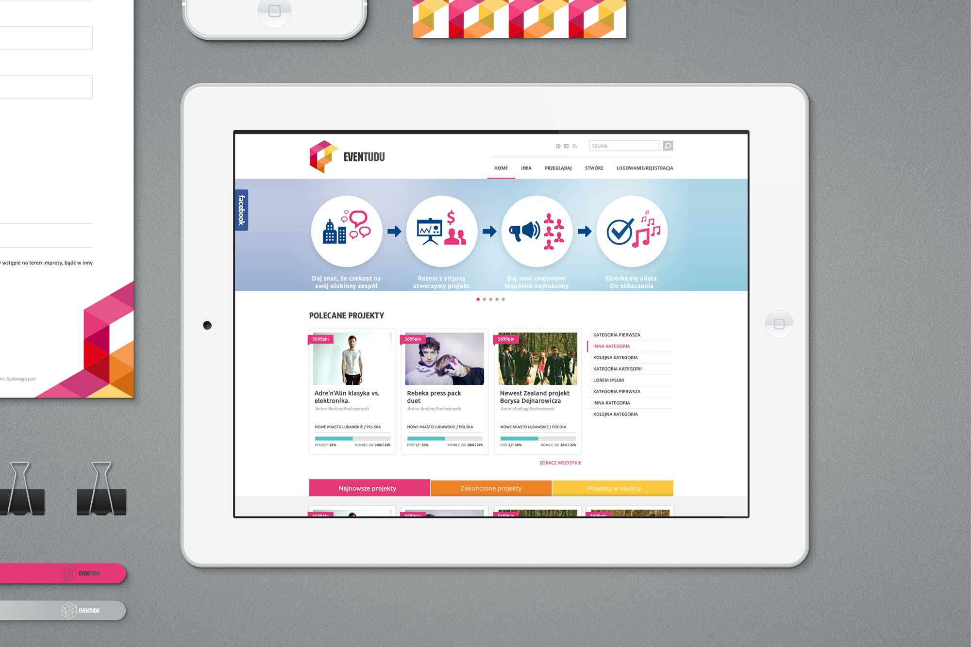 Eventudu - web platform UI, tablet view