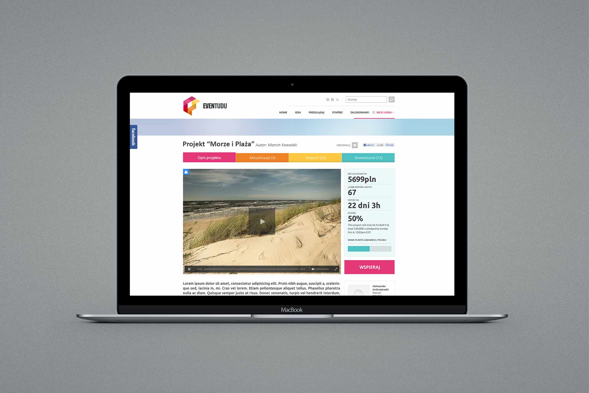 Eventudu - web platform UI, desktop view