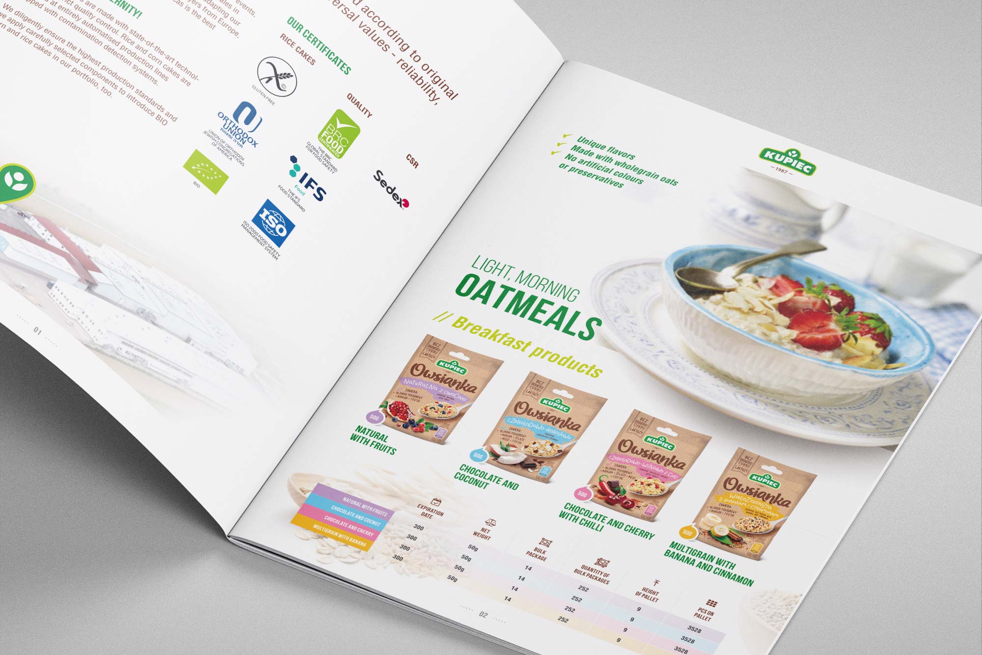 Kupiec – catalogue inside spread, oatmeals section