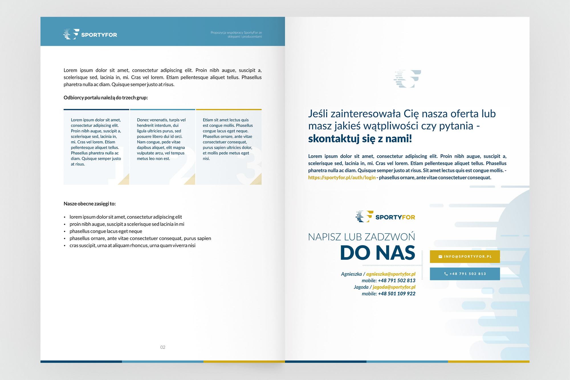 SportyFor brochure - audience spread and CTA back page