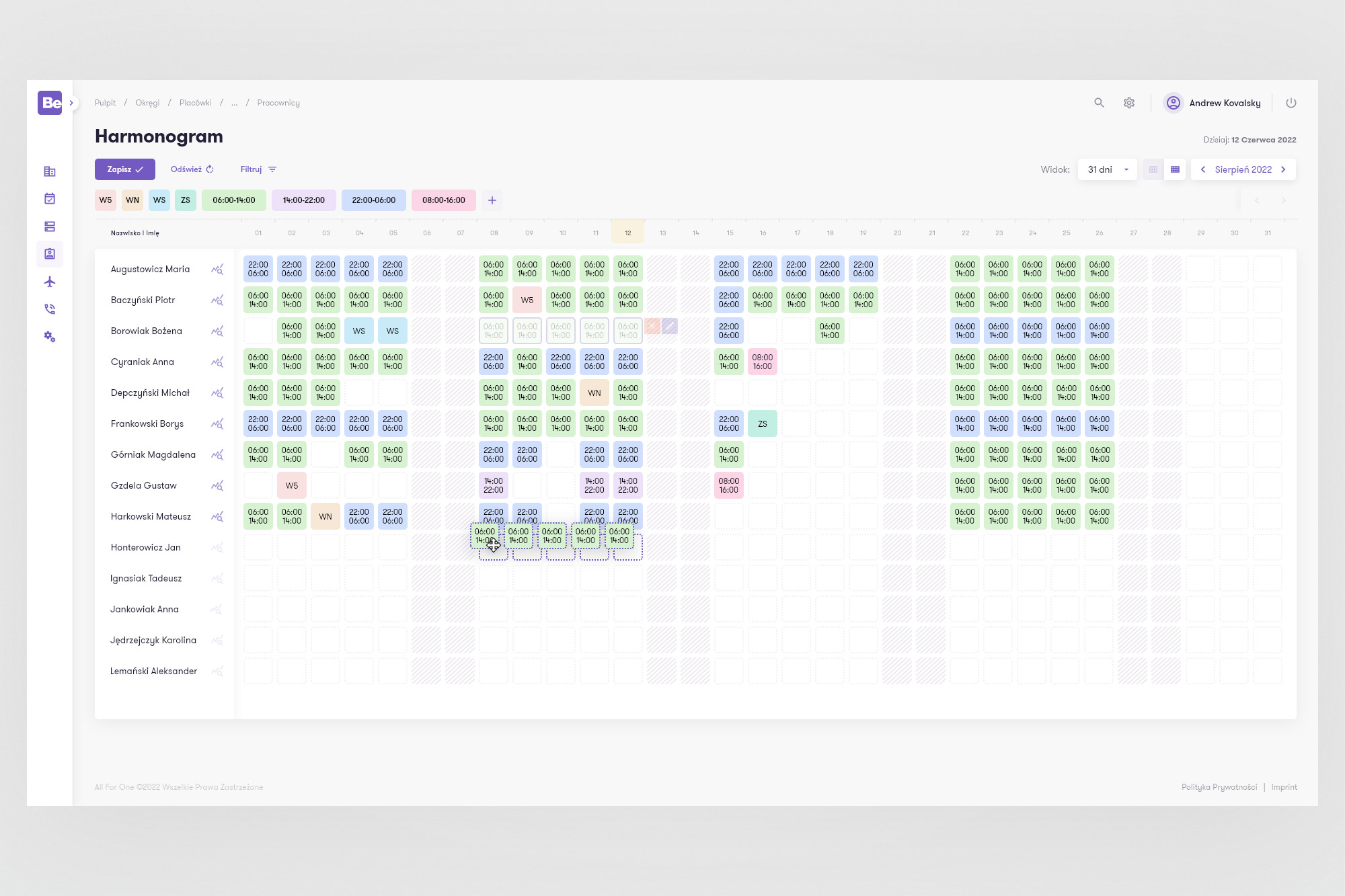 BeOnTime - drag-copy interaction across multiple cells