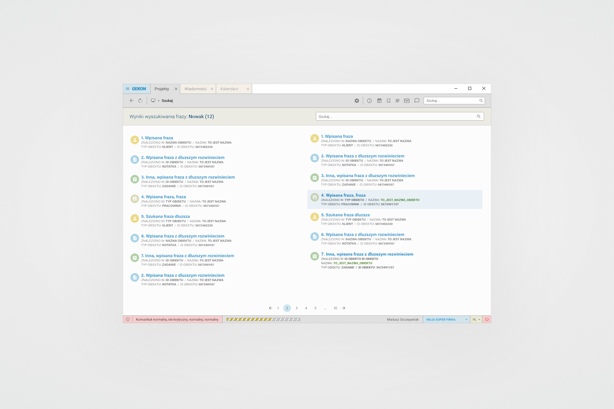 Connector Clouds – global search results view with object-type colour coding