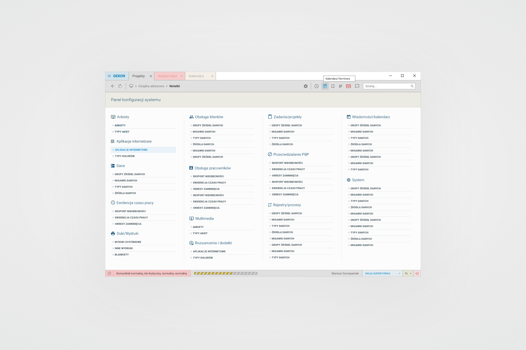 Connector Clouds – system configuration panel with multi-column category layout