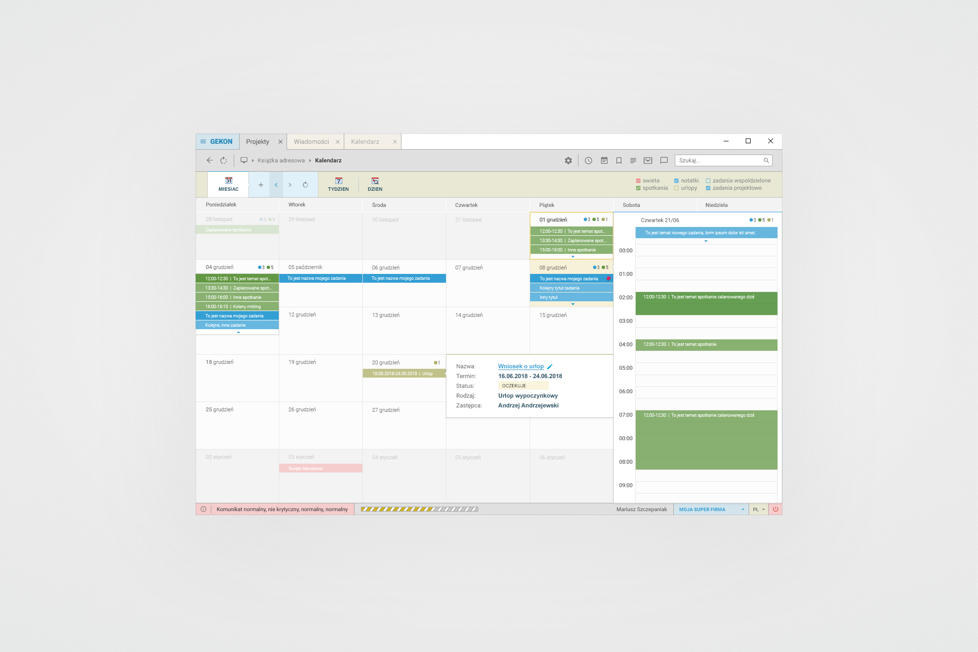 Connector Clouds – calendar month view with event popover