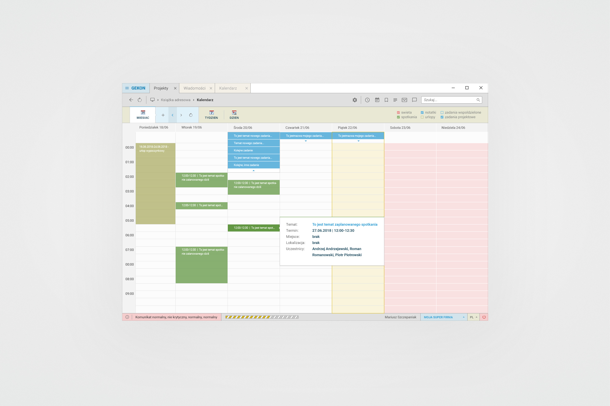 Connector Clouds – calendar week view with meeting popover