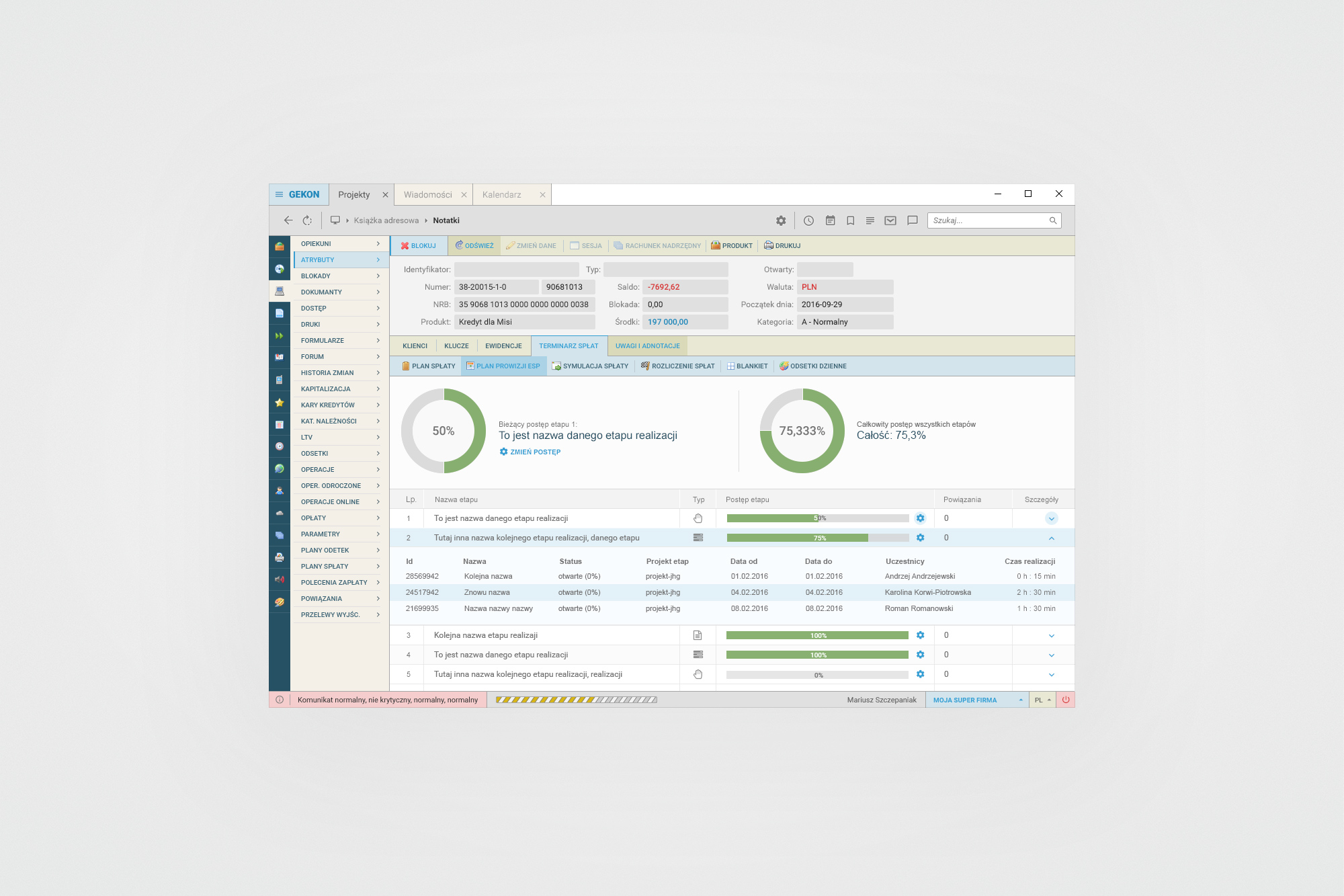 Connector Clouds – project progress view with donut charts and task breakdown
