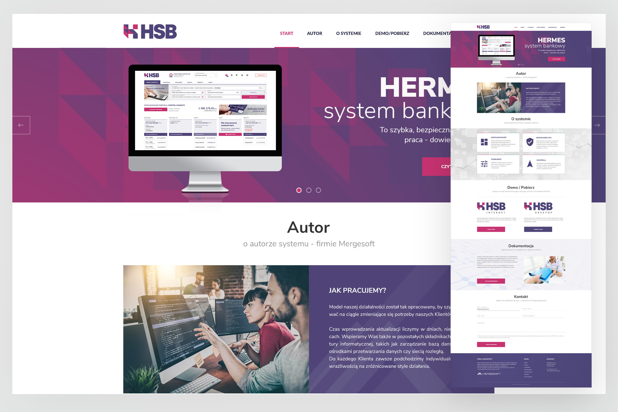 HSB – product website hero and overview, HERMES system bankowy