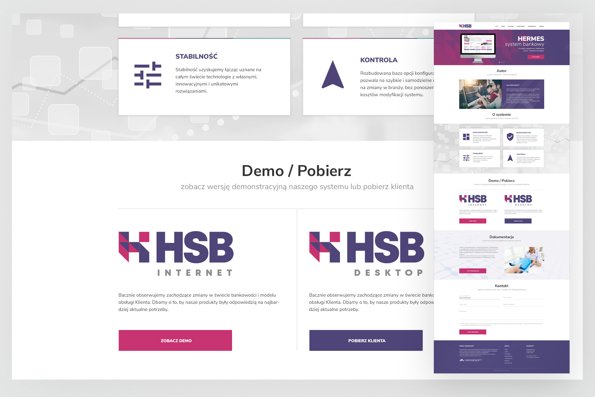HSB – website feature sections and demo download area