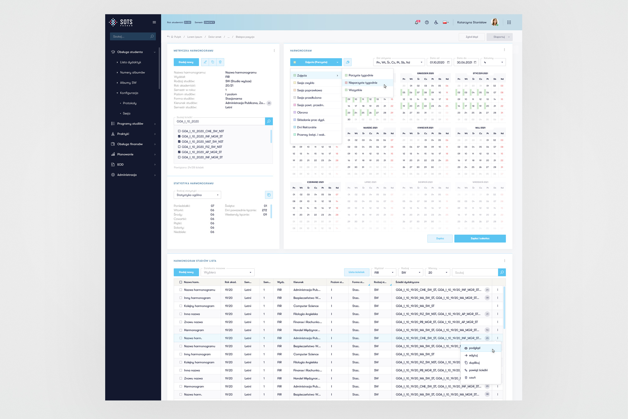 Production screen - scheduling