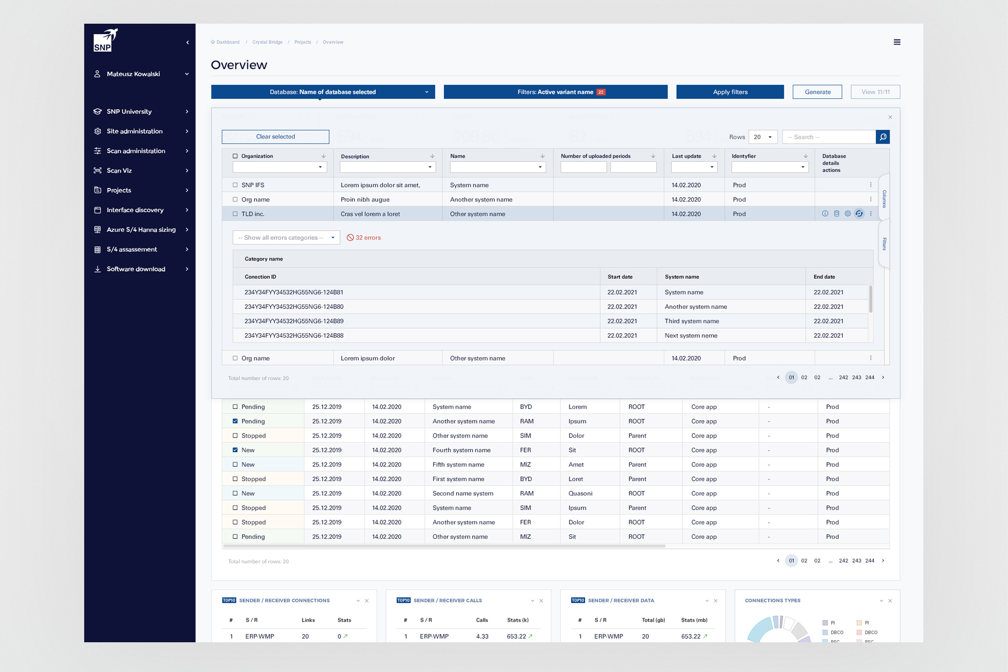 CrystalBridge 1.0 - Data table with expandable row and error state
