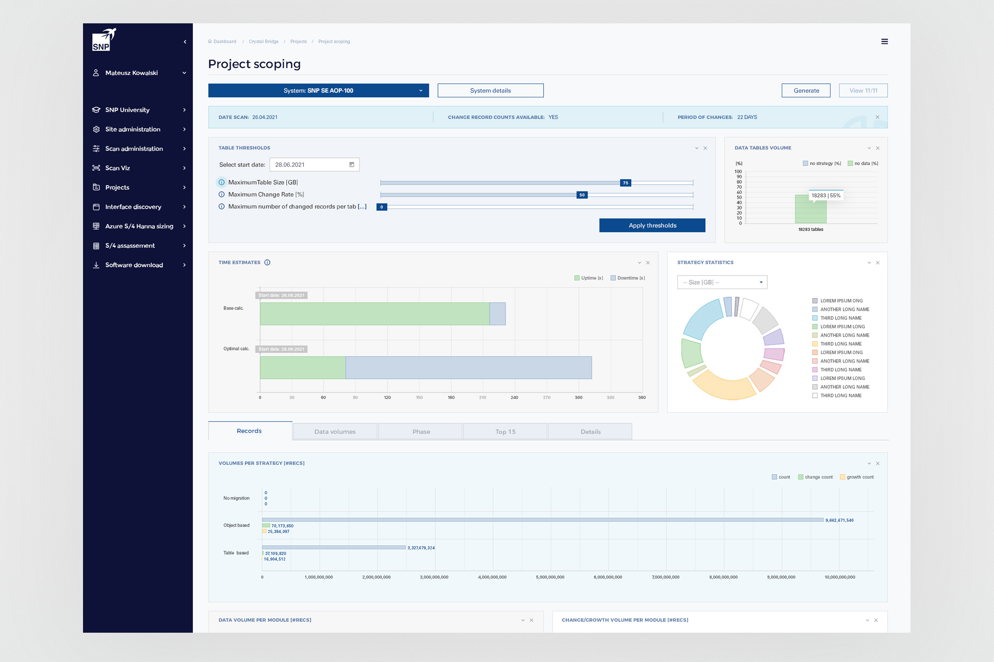 CrystalBridge 1.0 - Project Scoping with threshold sliders and strategy statistics