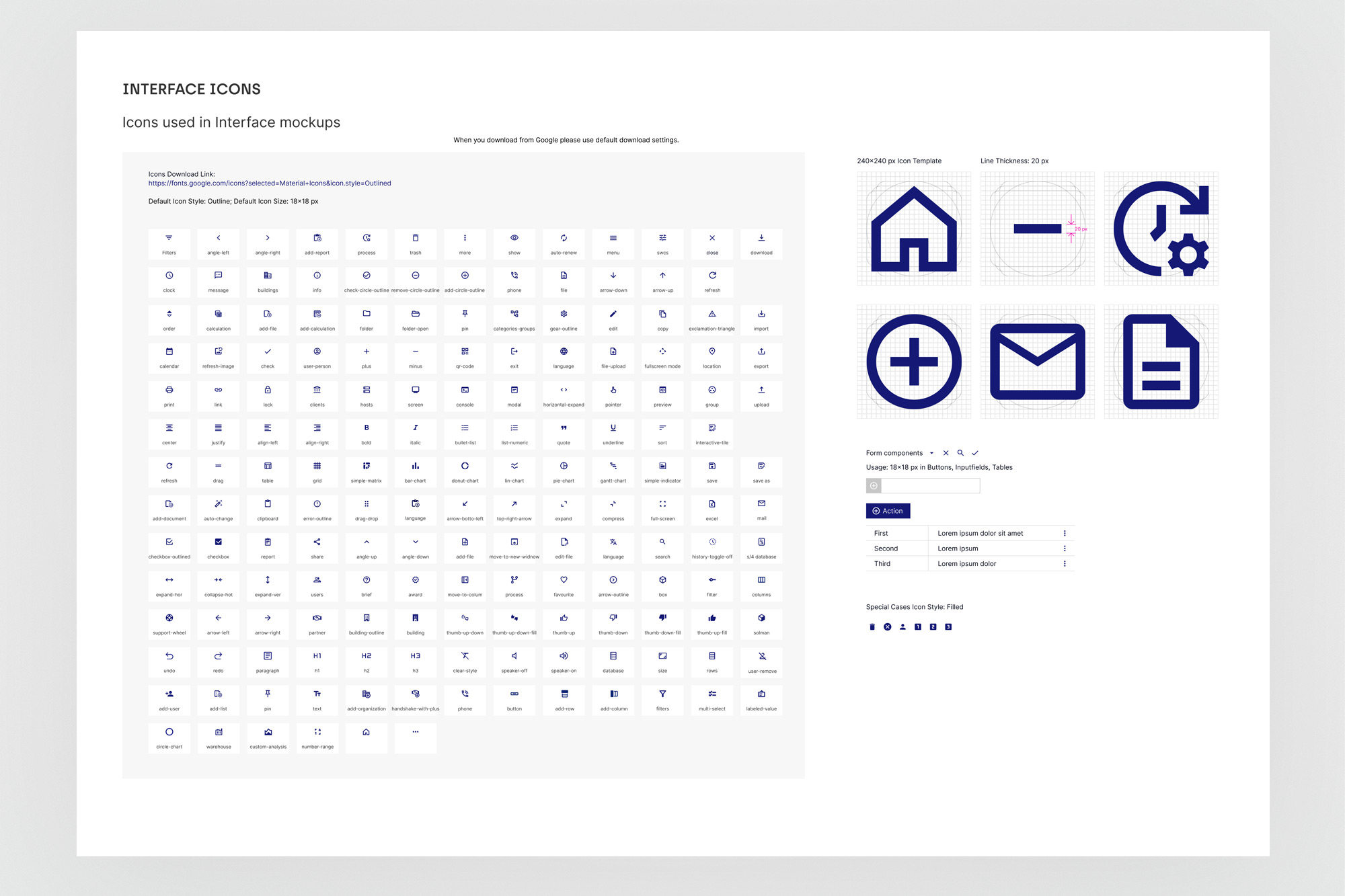 Interface Icons - 100+ icons, 18×18px, Material Icons Outlined