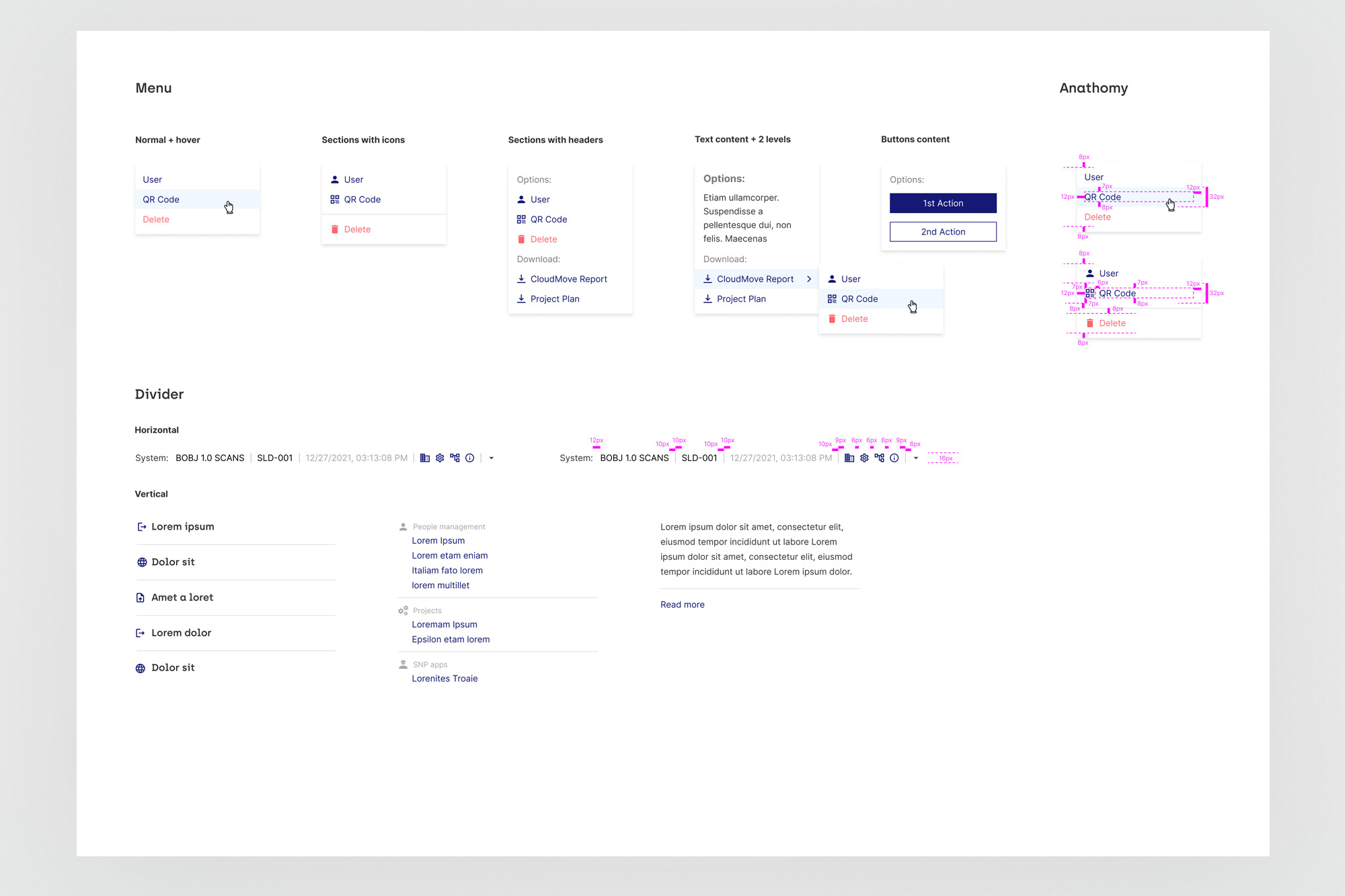 Menu component - 5 variants with anatomy