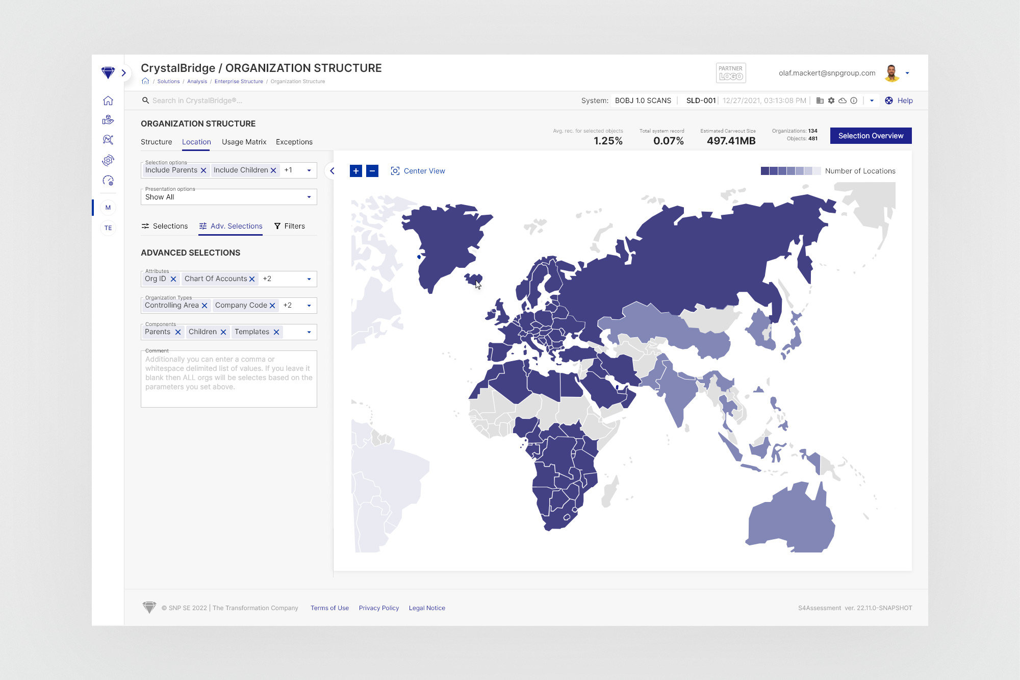 Location view - world map with geographic distribution