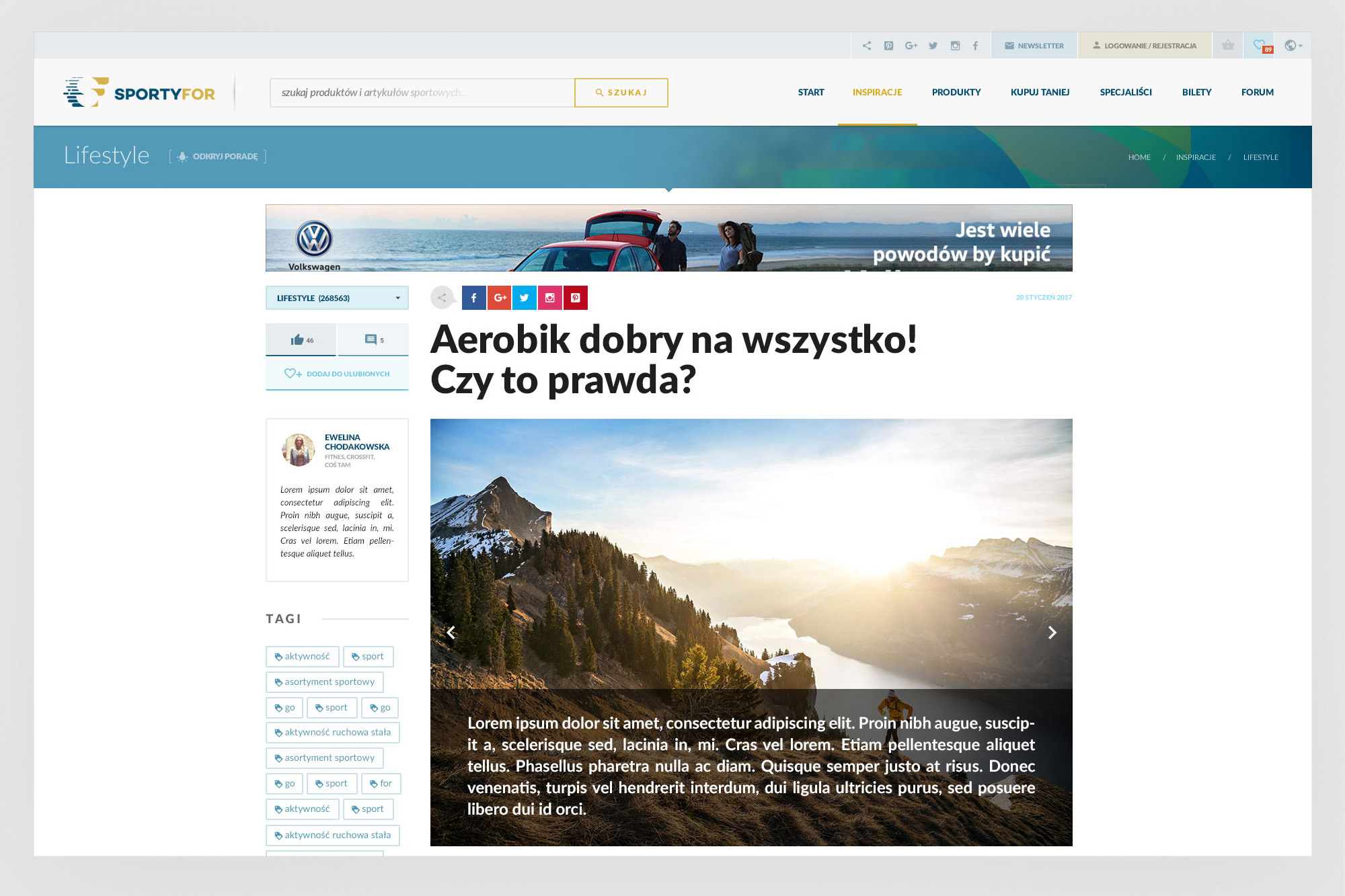 SportyFor - user and shop profile page