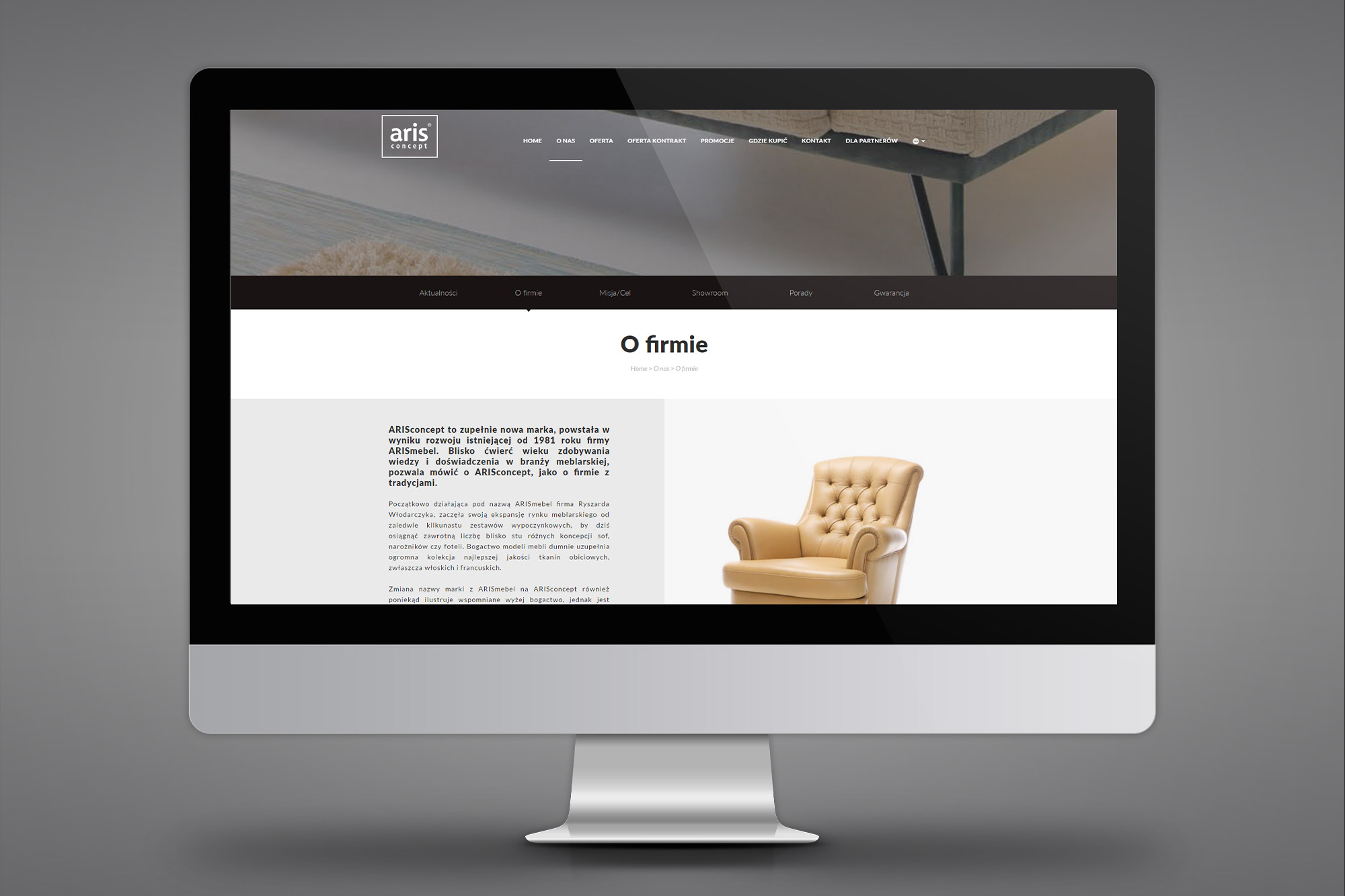 Aris Concept – previous site homepage on iMac