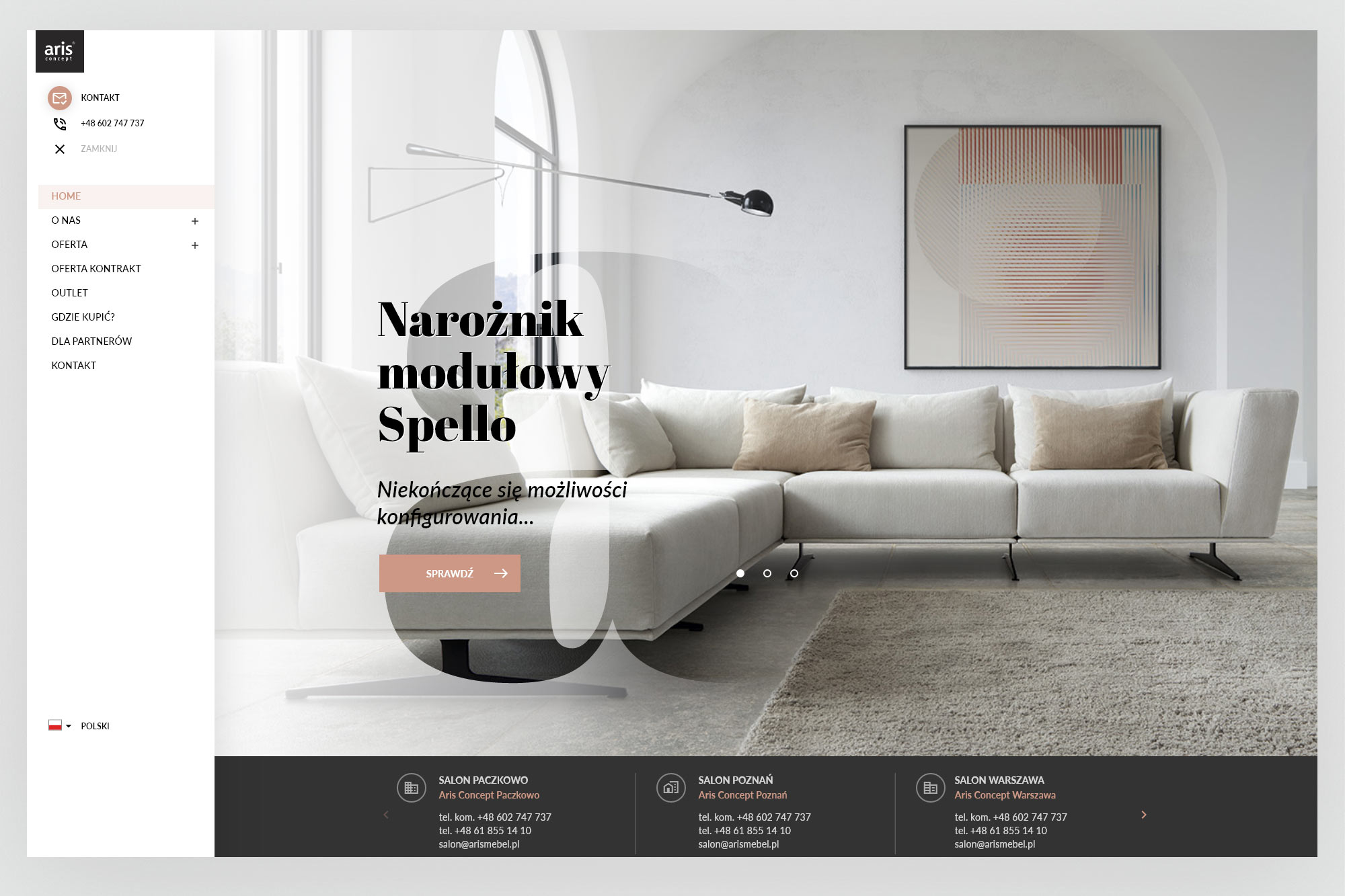 Aris Concept – new homepage, Narożnik modułowy Spełlo hero