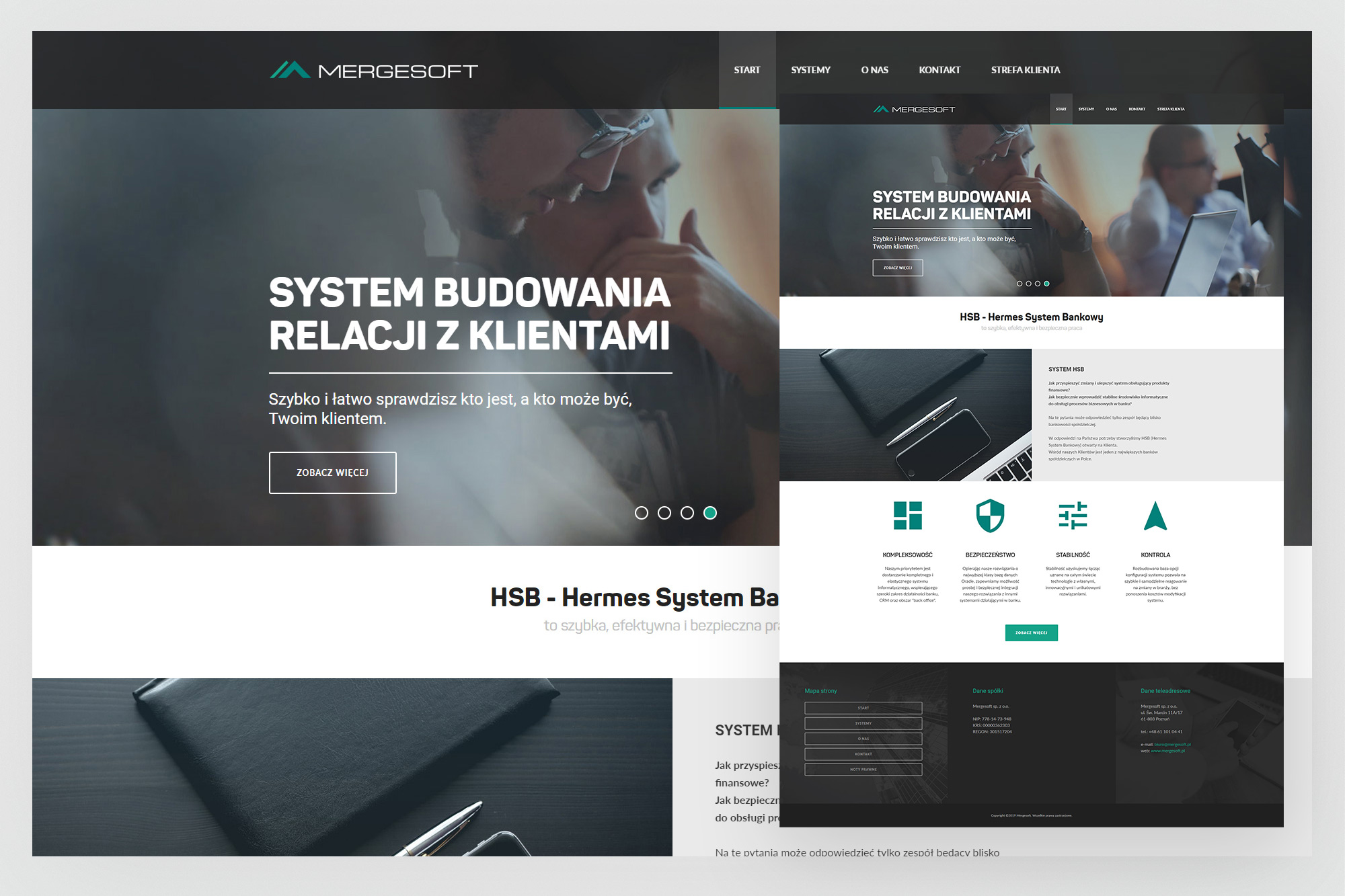 mergesoft.pl – homepage hero and HSB product section