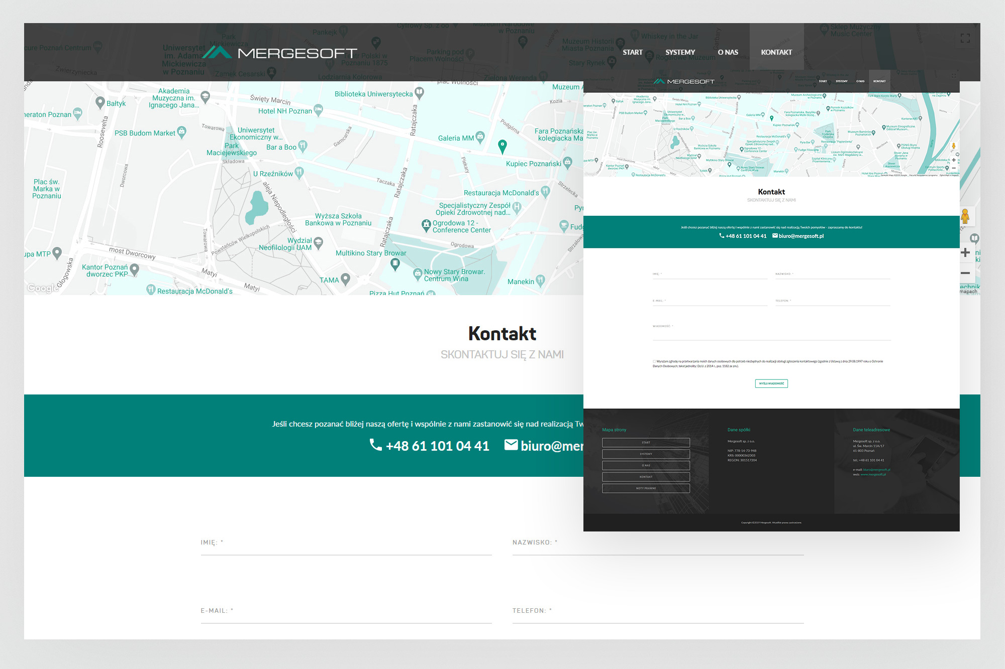 mergesoft.pl – contact page with Google Maps and contact form
