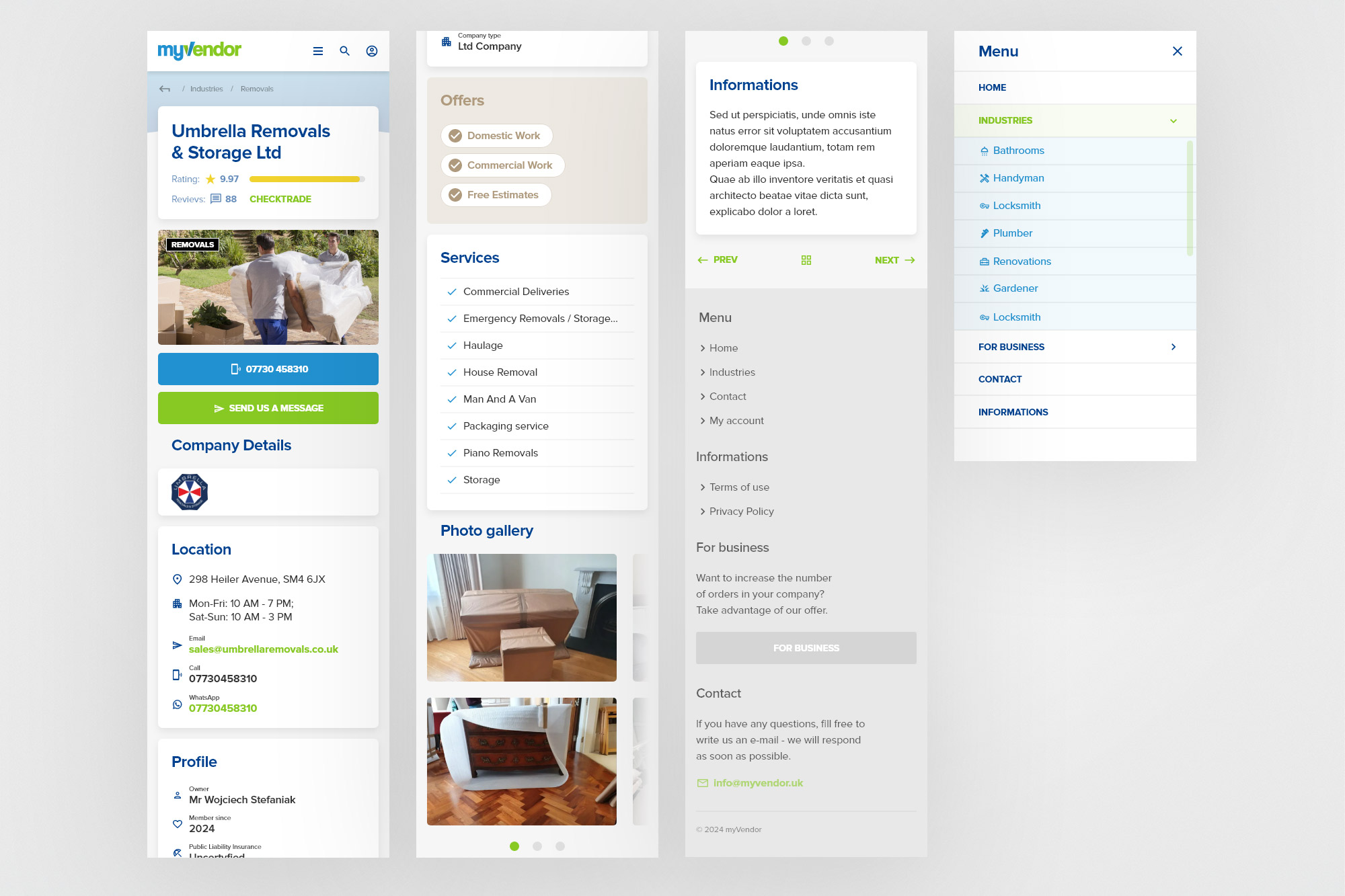 myvendor – company profile full sidebar layout with photo gallery and services